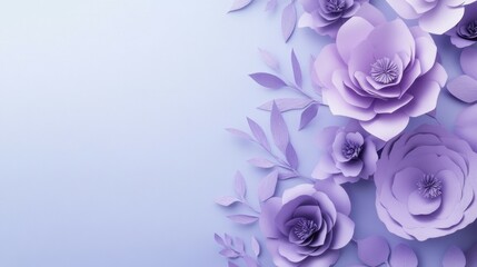 A serene arrangement of purple paper flowers against a soft lavender background, creating a calming and elegant visual perfect for design or decoration purposes.