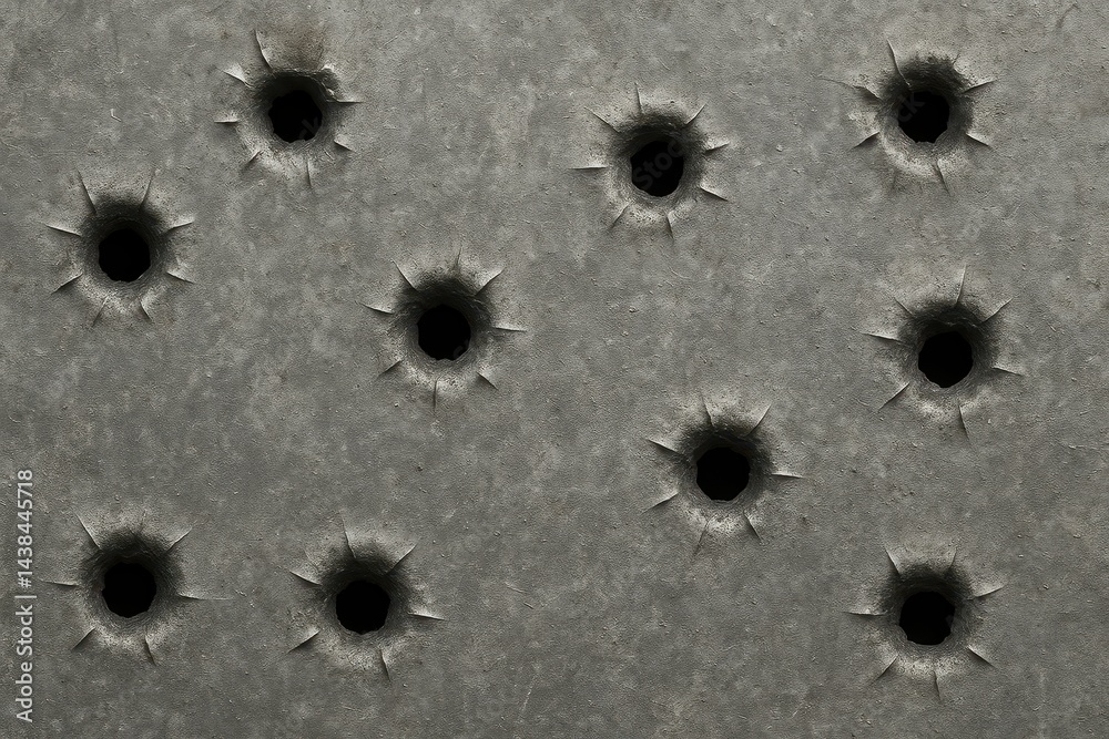 Poster perforated surface with simple hole patterns on gray texture