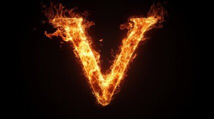 Fototapeta premium Fiery letter V, dark background, abstract design, graphic