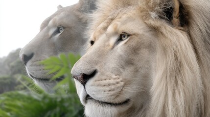 Obraz premium Two regal white lions in profile