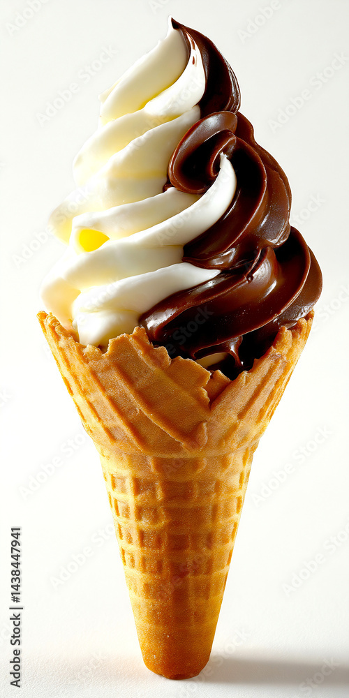 Aufkleber Delicious swirled chocolate and vanilla soft serve ice cream cone ready to enjoy on a warm day : Generative AI