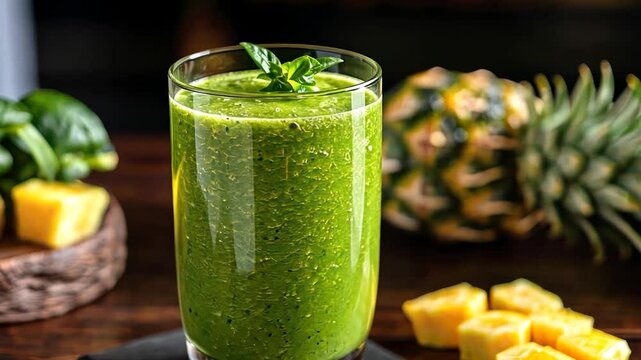 Vibrant Green Smoothie with Pineapple and Spinach