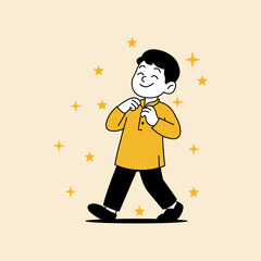 Boy Wearing New Clothes for Eid Vector illustration For Eid Al Adha Mubarak