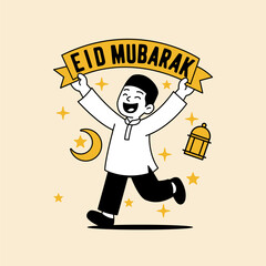 A cheerful boy holding up an 