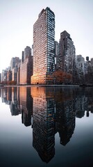 Obraz premium Urban skyline reflected in tranquil water