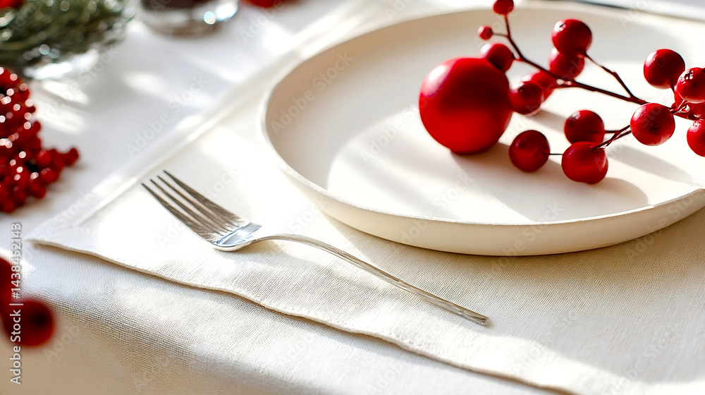 Leinwandbilder Elegant table setting featuring red decor elements and soft natural light for festive occasions : Generative AI