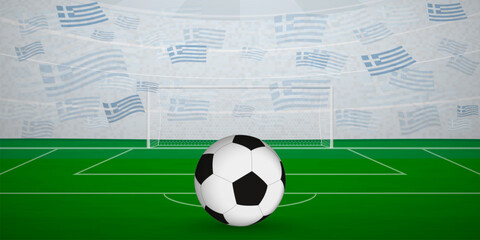 Greek Football Arena Full of Fans with National Flags, Sports Event Illustration.