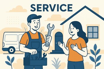 Obraz premium Customer Service Illustration Depicting Friendly Home Assistance