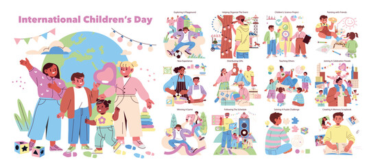 International Childrens Day. Flat Vector Illustration