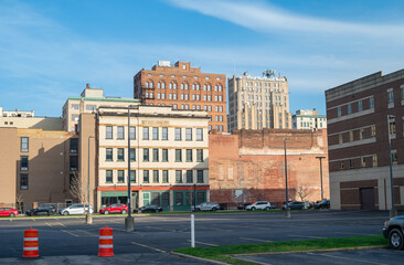 Youngstown Ohio USA Apr 18 2025 ; downtown historic district, city life architecture, copy space background image.NEF