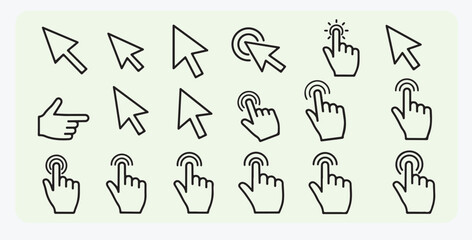 Naklejka premium Pointer Cursor and Clicking Hand Icon – Computer Mouse Click Symbol Illustration, cursor, mouse, click, hand, icon, symbol, arrow, clicking, tap, digital, select, navigation, computer,