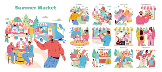 Summer Market. Flat Vector Illustration