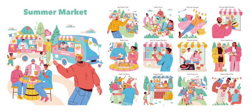 Summer Market. Flat Vector Illustration