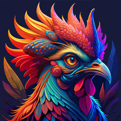 Fototapeta premium Vibrant Colorful Rooster Head Digital Art Illustration