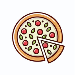 Pizza with one slice separated linear icon EPS file