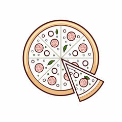 Pizza with one slice separated linear icon EPS file