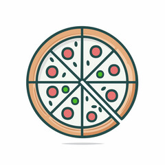 Pizza with one slice separated linear icon EPS file
