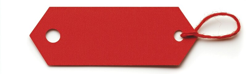 Fototapeta premium Bright Red Blank Paper Tag with String for Pricing or Labeling