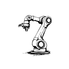 Robotic arm sketch, black and white, for industrial design