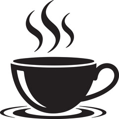 Black And White Vector Illustration Of A Steaming Cup Of Coffee Or Tea