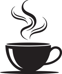 Black And White Vector Illustration Of A Steaming Cup Of Coffee On Saucer
