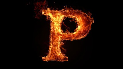 Fiery letter P on black background, abstract design