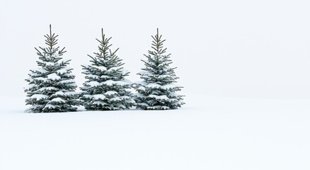 Fototapeta premium Snow-Covered Evergreen Trees in a Winter Landscape with Soft Light