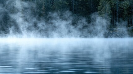 Fototapeta premium Misty lake water with trees background