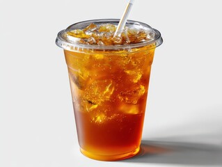 Iced tea in plastic cup isolate on white background