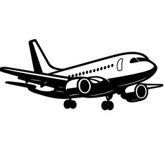 Passenger Jet Airplane Illustration with Landing Gear - Black and White for Travel, Transport, Aviation, or Graphic Themes
