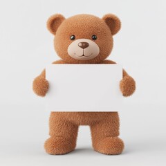 Cute teddy bear holding blank sign for creative projects and messages