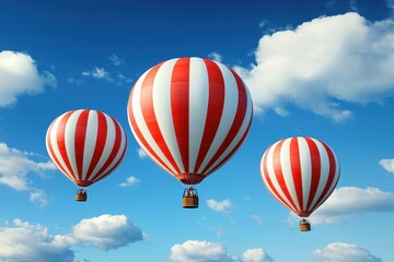 Fototapeta premium Colorful Red and White Hot Air Balloons Floating in Bright Blue Sky