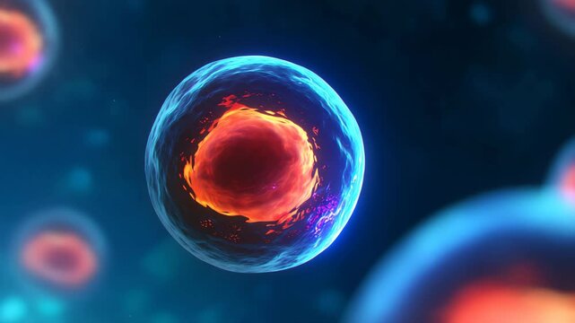 A close-up view of a vibrant cell showcasing the intricate structure and glowing colors of biological life.