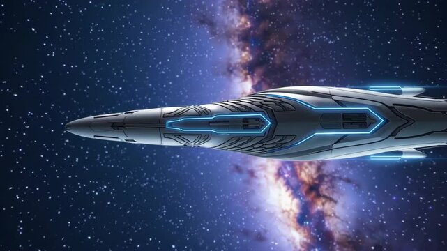 Futuristic spaceship exploring galaxy, cinematic vfx shot