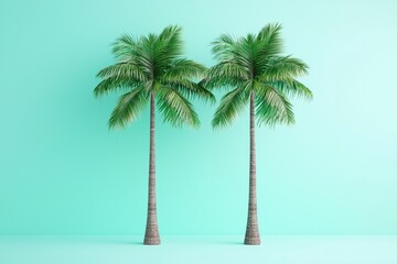 Obraz premium Fresh Tropical Palm Trees with Minimalist Mint Green Background