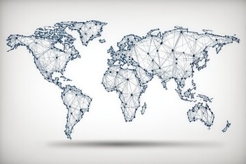 World map illustration with a geometric network design.