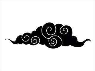 Smoke. Black Asian cloud with moon, sun and stars. Japanese Korean Chinese cloud style. Asian traditional ornaments. Vector illustration