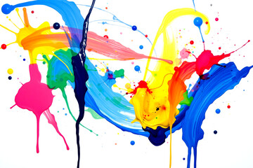 Vibrant Colorful Paint Splashes on White Background