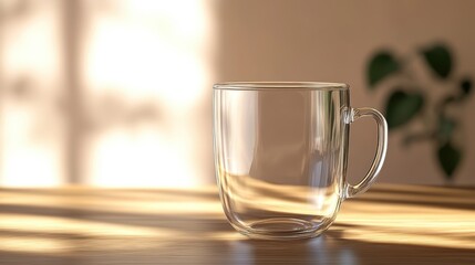 Glass cup mockup with subtle engraving design and reflective surface