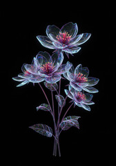 Fototapeta premium Glowing Futuristic Neon Flowers With Soft Light Effects on a Black Background