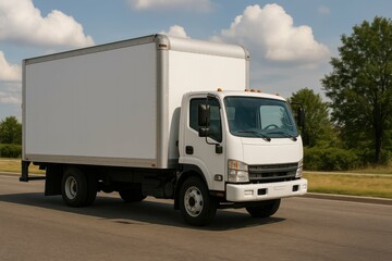 Delivery Truck in Motion on a Clear Day with Blue Skies