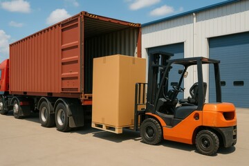 Shipment Loading with Forklift at Transport Warehouse Facility