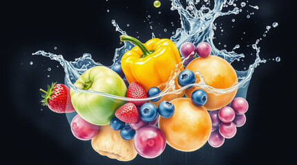 A Vibrant Symphony of Fresh Fruits and Vegetables Celebrating Nature’s Colorful, Juicy, and Lively Bounty