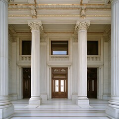 Obraz premium Beautiful marble columns in neoclassical architecture with vast interior high resolution picture