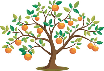 A vibrant vector art illustration of a pruned tree bearing colorful fruits, showcasing nature’s beauty with clean, detailed, and elegant design.