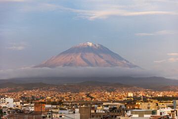 MISTI VOLCANO, THE ICONIC MOUNTAIN THAT STANDS AS A SYMBOL OF THE CITY OF AREQUIPA IN PERU, VIEW OF THE MISTI VOLCANO IN AREQUIPA