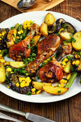 Cooked chicken legs.