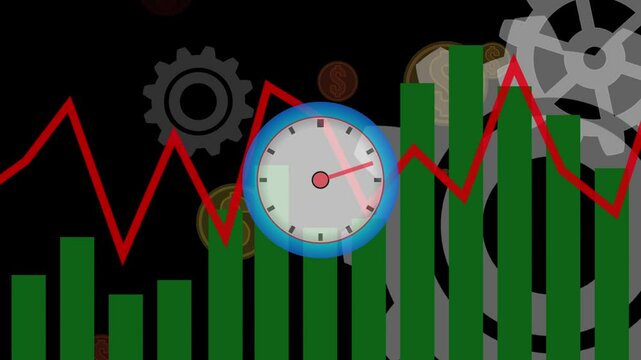 Seamless business background with graph, dollar coins, gear and timer, suitable for business or educational themed video elements or backgrounds.