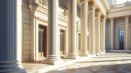 Obraz premium Elegant neoclassical marble columns with expansive hall and grand design high resolution picture