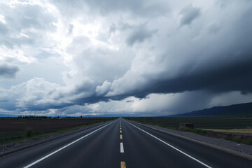 Fototapeta premium Ominous Storm Clouds Gather Over Empty Highway Stretching into the Distance